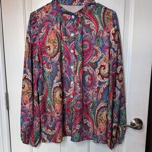 Colorful Paisley Button-Up Blouse